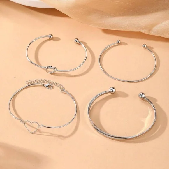 Elegant Silver gray Heart Bracelet Set - Picture 5 of 7